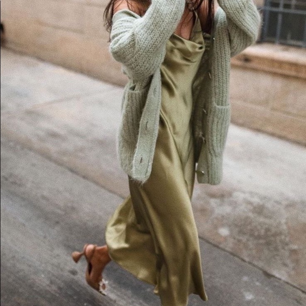 Spaghetti Strap Cowl Slip Dress with Slit Hunter